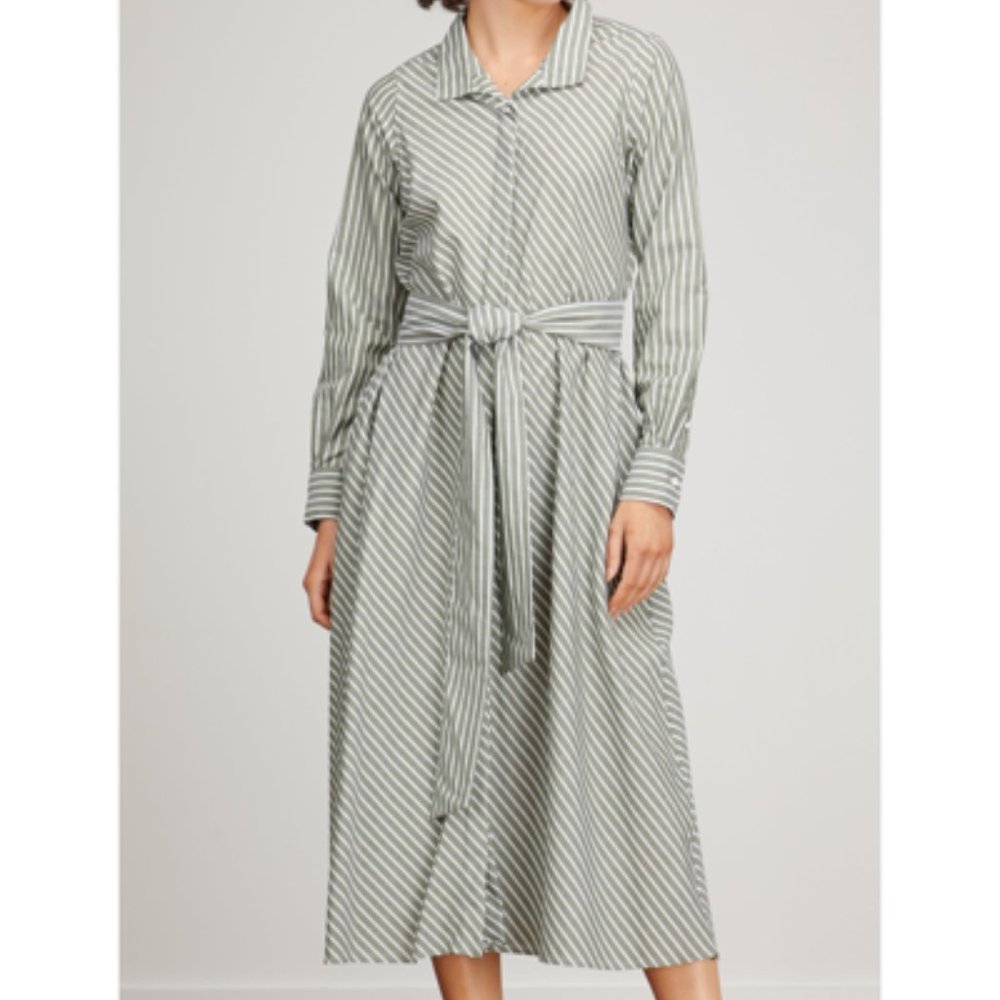 Ann Mashburn Annette Dress Olive Stripe Size S